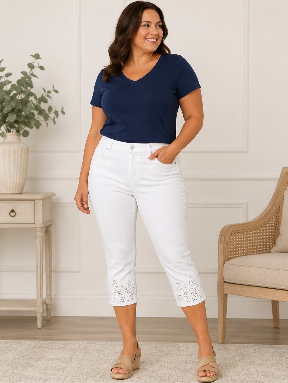 Gloria Vanderbilt White Denim Capri Jeans Plus Size 18W High Rise Stretch NWOT